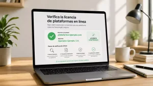 Persona revisando dominio, operador y autorización de una web de juego online en España