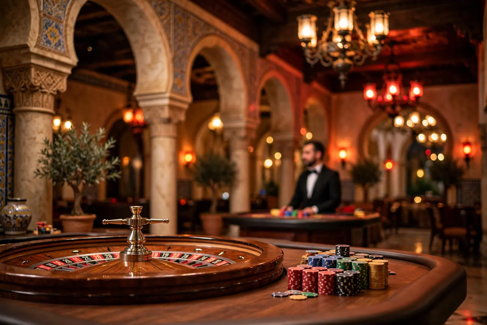 Mesa de ruleta en vivo en estudio de casino elegante